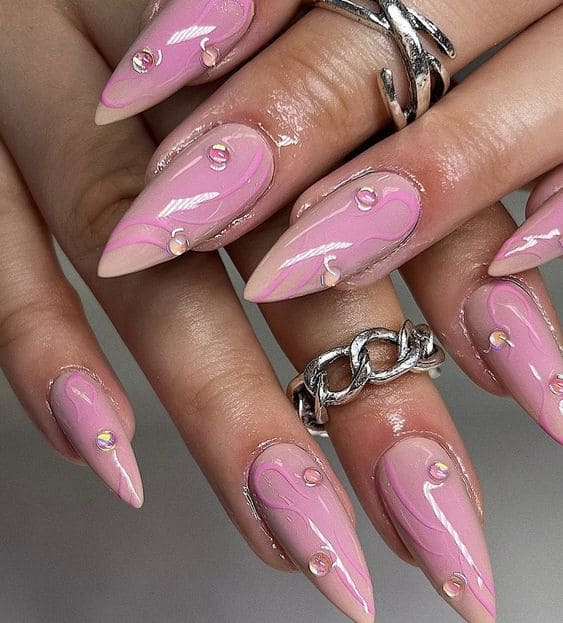 Pink Girly Acrylic Nails 5