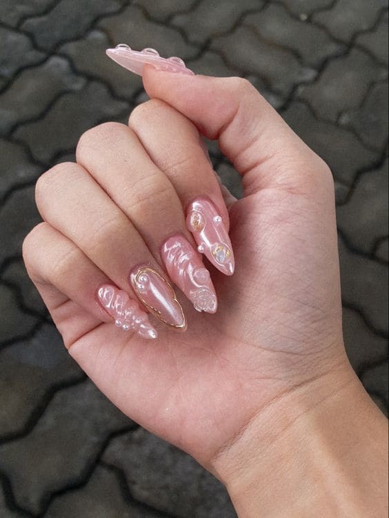 Pinky Pearlescent Nails 5