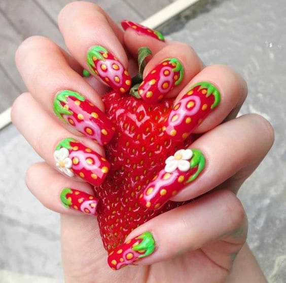 Realistic Strawberry Manicure 1
