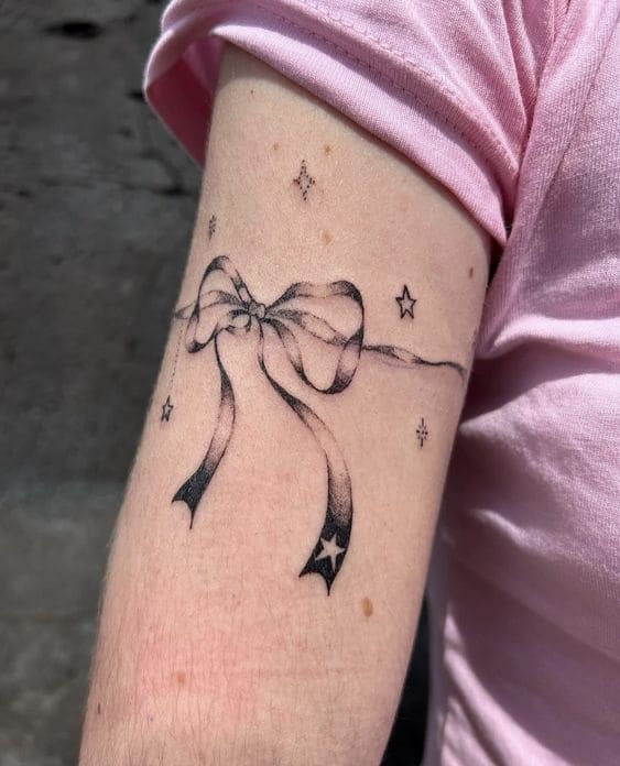 Ribbon Bow Tattoos On Arm 5