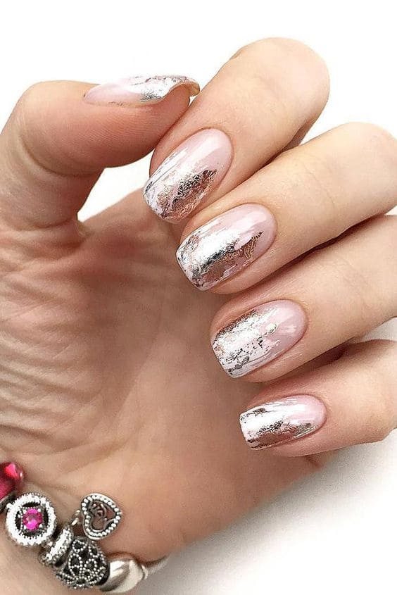 Silver Foil Nude Nails 2