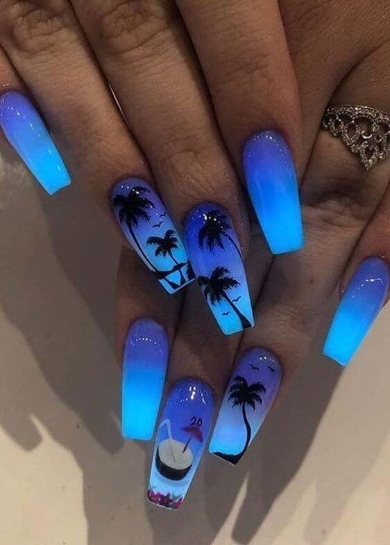 Tropical Blue Nail Art 2