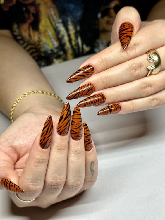 Bold Tiger Print Nail Ideas 3