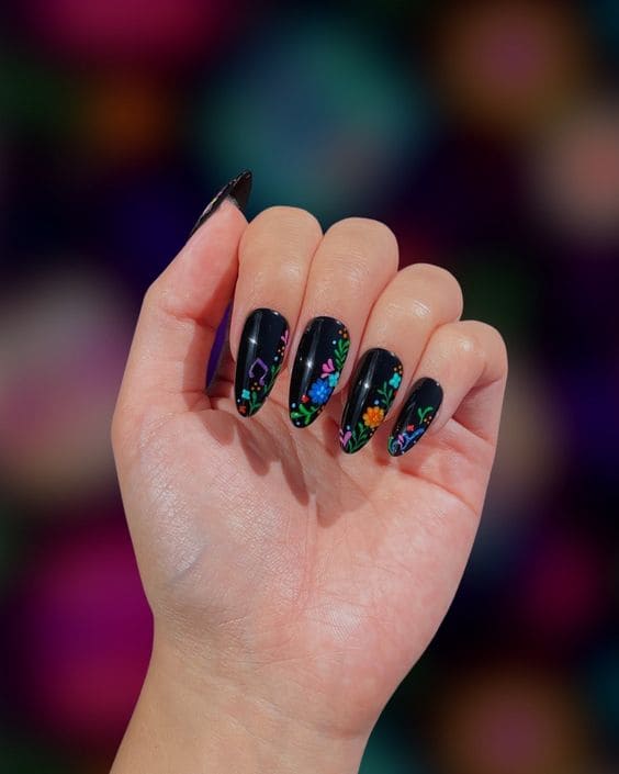 Dark Floral Nail Art 2