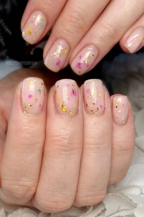 Floral Nail Art With Gold Foil 3