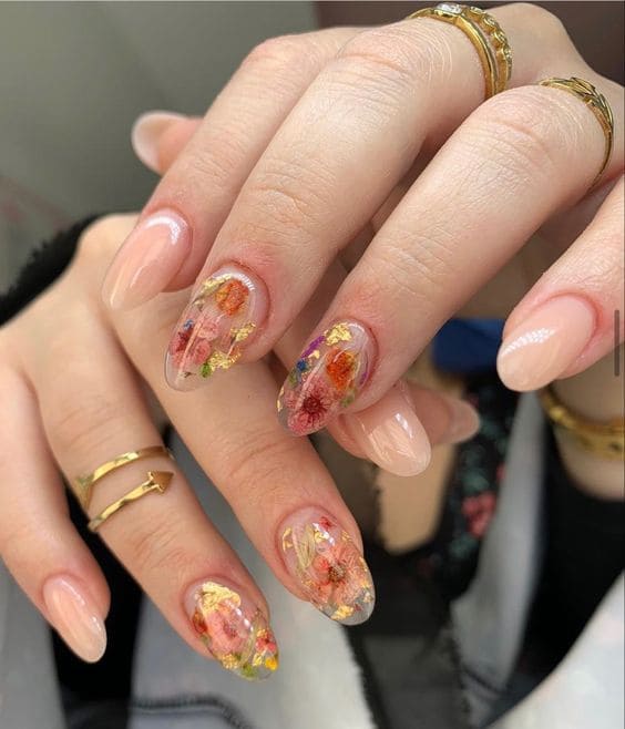 Floral Nail Art With Gold Foil 5