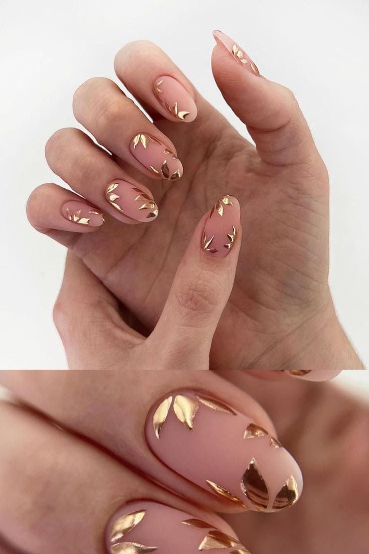 Floral Nail Art With Gold Foil 6