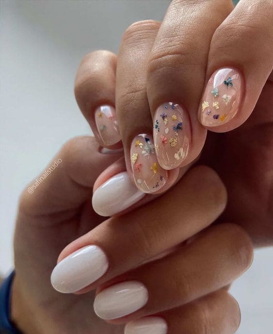 Floral Nail Art With Gold Foil 7