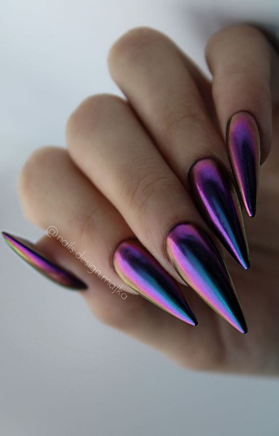 Gradient Chrome Stiletto Manicure 4