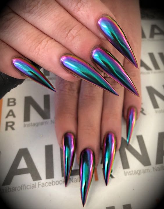 Gradient Chrome Stiletto Manicure 5