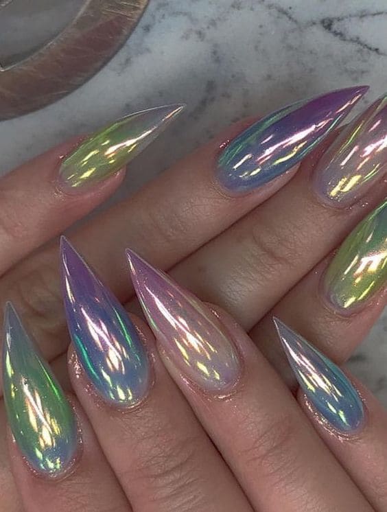 Gradient Chrome Stiletto Manicure 7