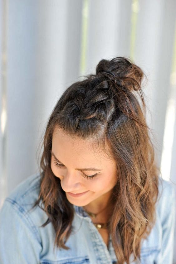 Half Up Half Down with a Top Knot 7