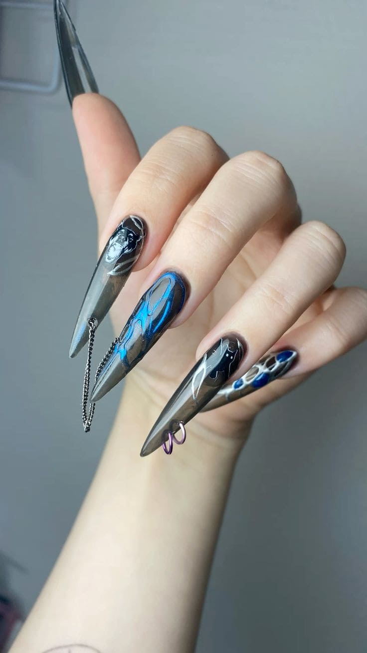 Piercing Long Stiletto Nails 1