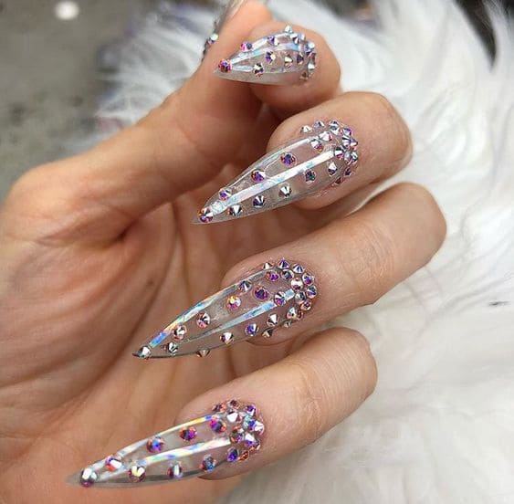 Rhinestones On Clear Nail Designs 4