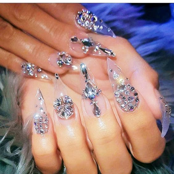 Rhinestones On Clear Nail Designs 6