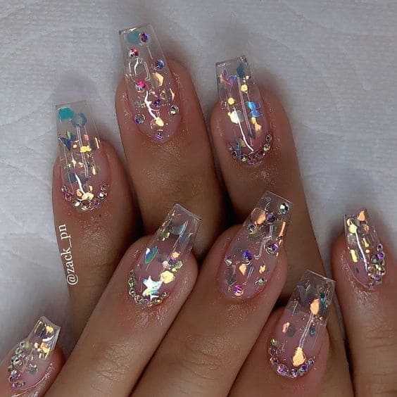 Rhinestones On Clear Nail Designs 7