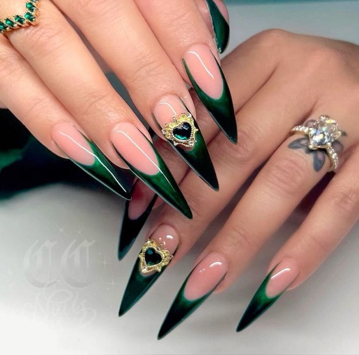 Royal Emerald Long Stiletto Nails 5