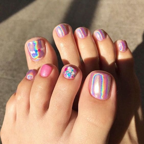 Shiny Hologram Baddie Toe Nails 4