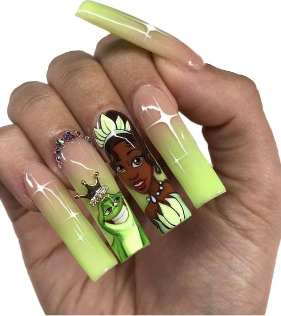 Tiana Princess Nails 4