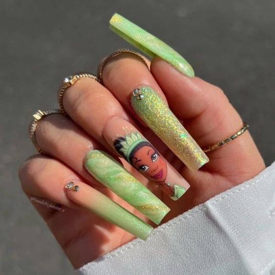 Tiana Princess Nails 5