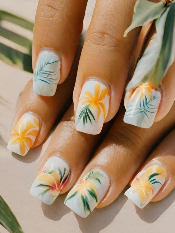 Tropical Floral Nails For Summer 2