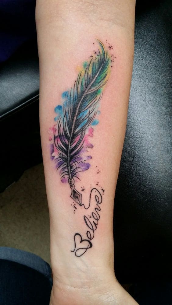 Watercolor Feather Tats 3
