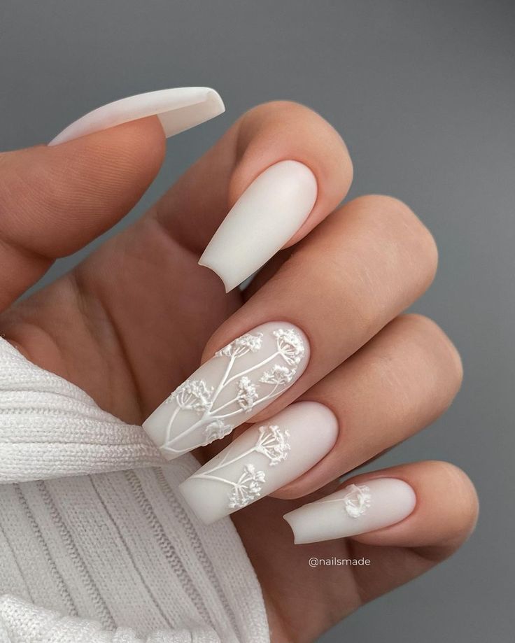 3D Matte White Nail Ideas 6