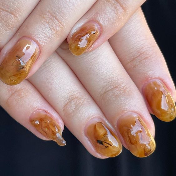 Amber Tone Nail Art 6