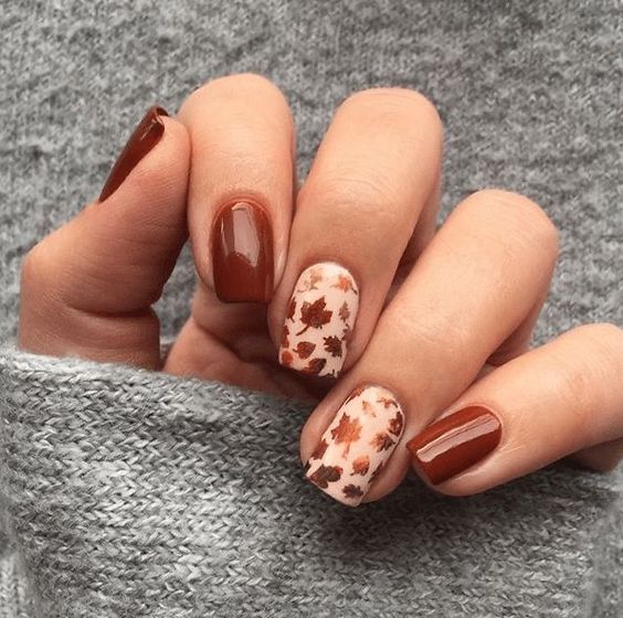 Autumn Leaf Short Nail Art 4