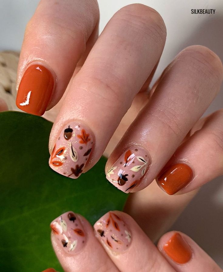 Autumn Leaf Short Nail Art 5