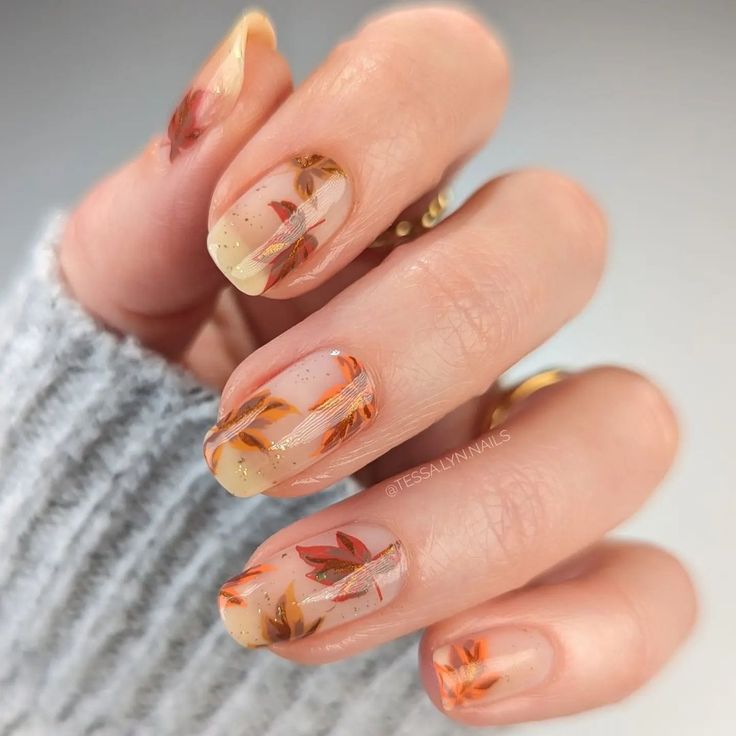 Autumn Leaf Short Nail Art 6