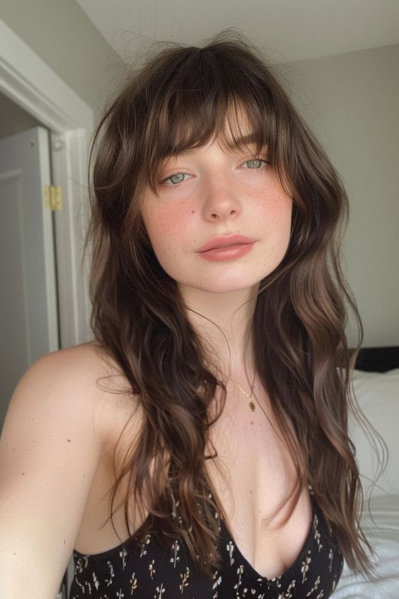 Bangs On Long Brunette Hair 1