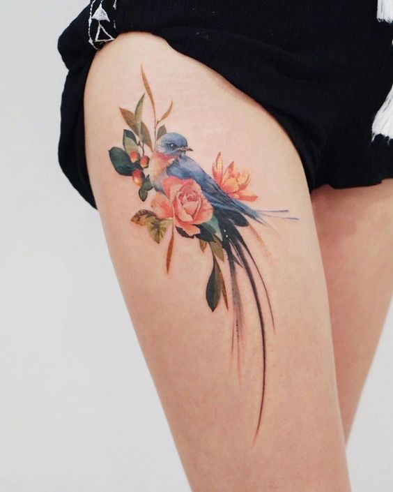 Bird With Flower Tattoos 6