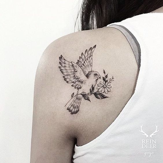 Bird With Flower Tattoos 7