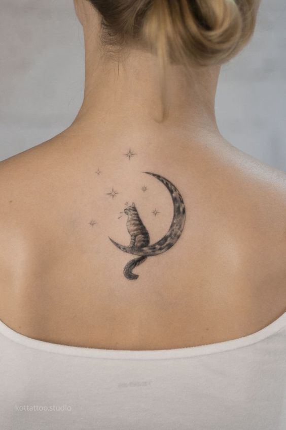 Cat With Crescent Moon Tattoos 3