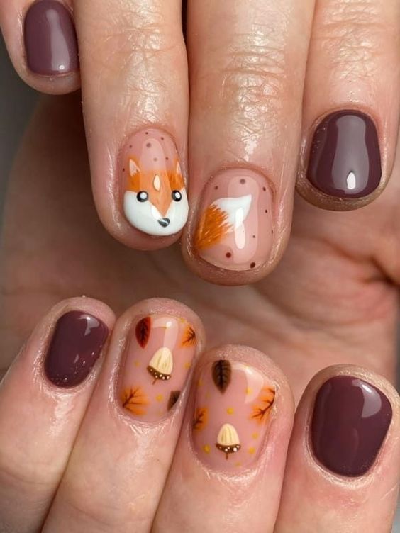 Cute Short Acorn Manicures 6