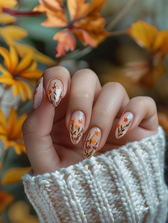 Fall Leaf Almond Nail Designs 2