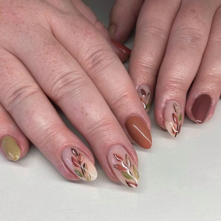 Fall Leaf Almond Nail Designs 5