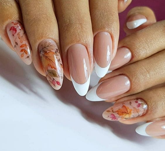 Fall Leaf Almond Nail Designs 6