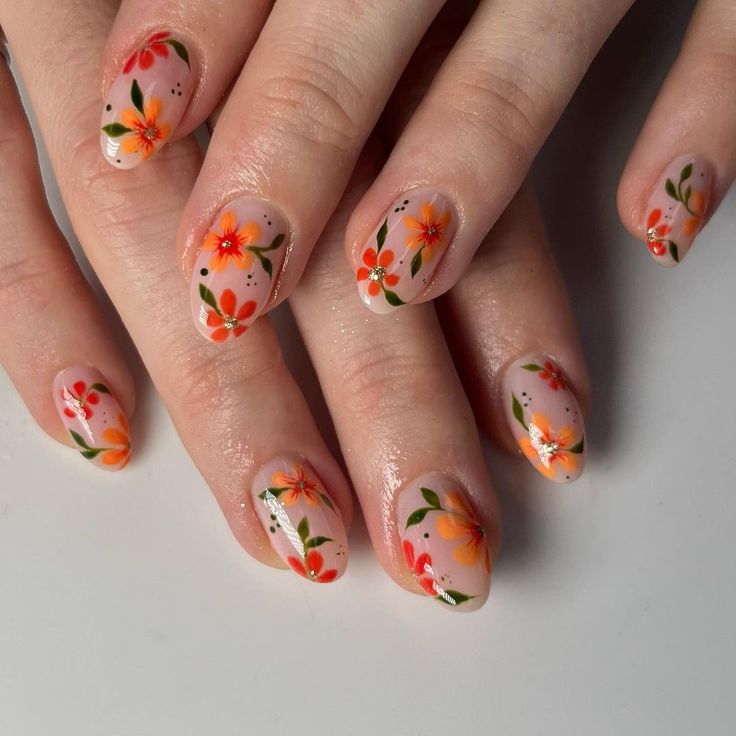 Fall Short Flower Nails 1