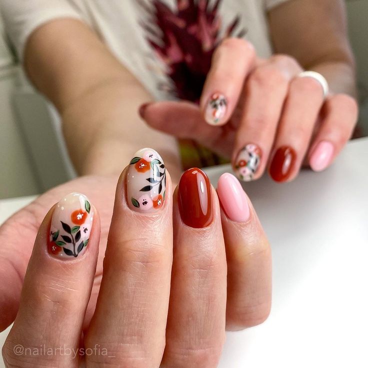 Fall Short Flower Nails 2