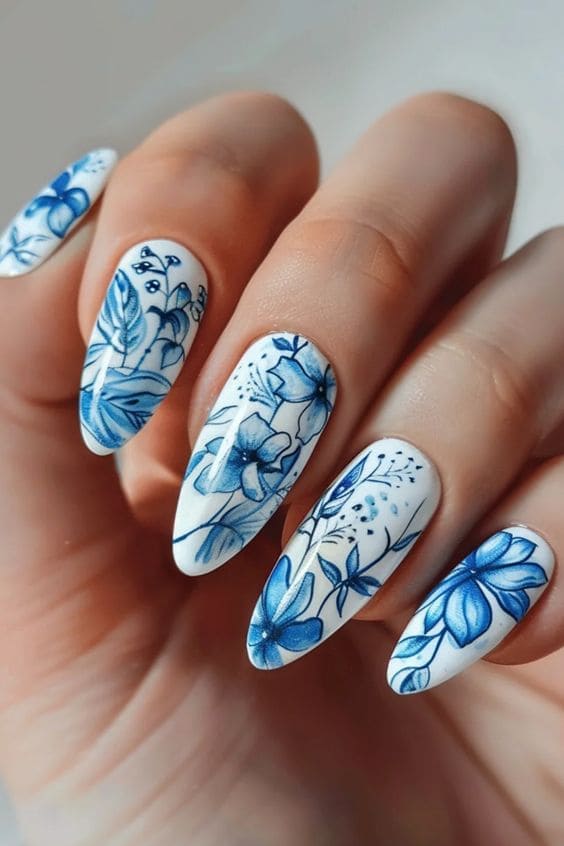 Floral Porcelain Acrylic Nail Set 2