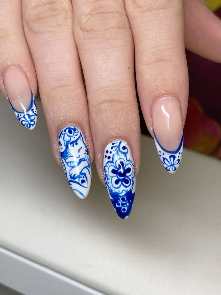 Floral Porcelain Acrylic Nail Set 6