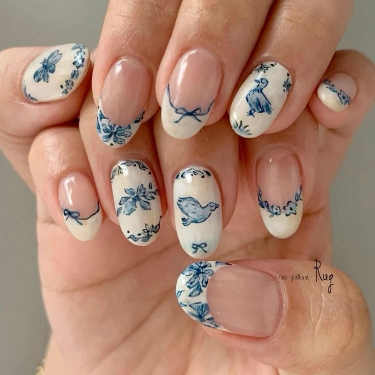 Floral Porcelain Acrylic Nail Set 7