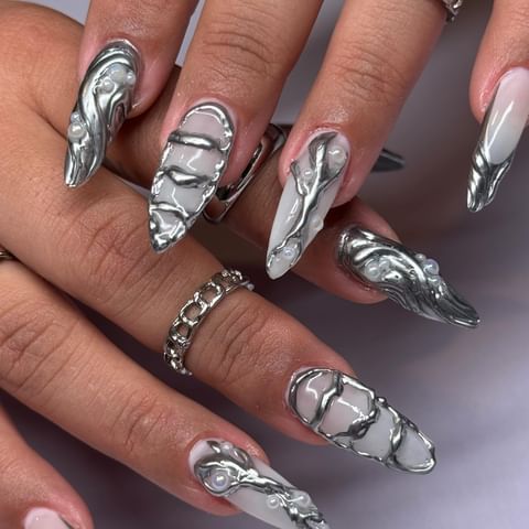 Futuristic White Nail Ideas 1