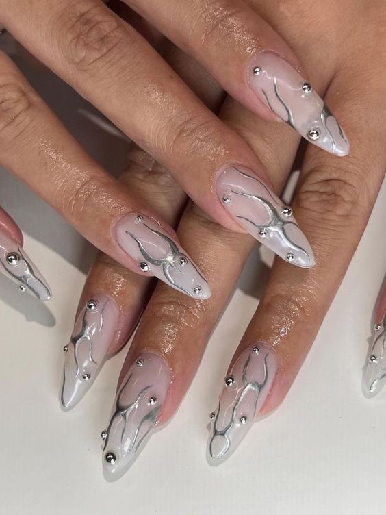 Futuristic White Nail Ideas 2