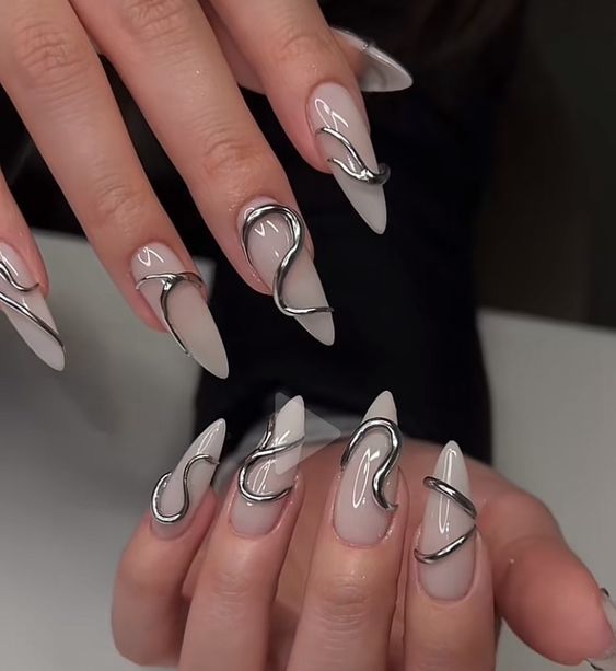 Futuristic White Nail Ideas 4