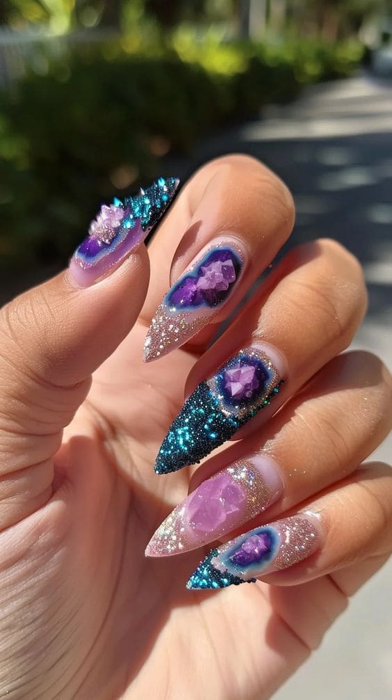 Geode Acrylic Nail Set 1