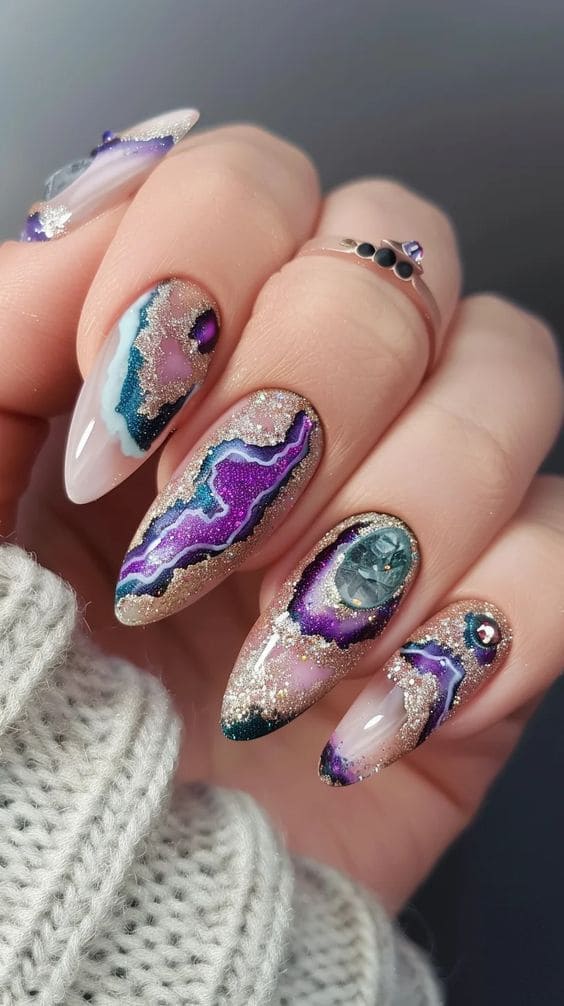 Geode Acrylic Nail Set 2