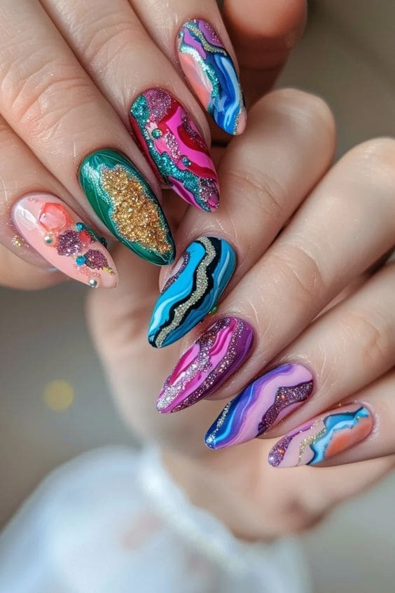 Geode Acrylic Nail Set 3